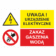 Viacjazyčné bezpečnostná tabulka - Text + symbol: Uwaga! Urzadzenie elektryczne / Zakas gaszenia woda