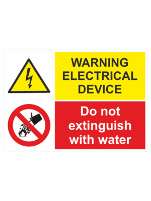 Viacjazyčné bezpečnostná tabulka - Text + symbol: Warning electrical equipment / Do not extuingish with water