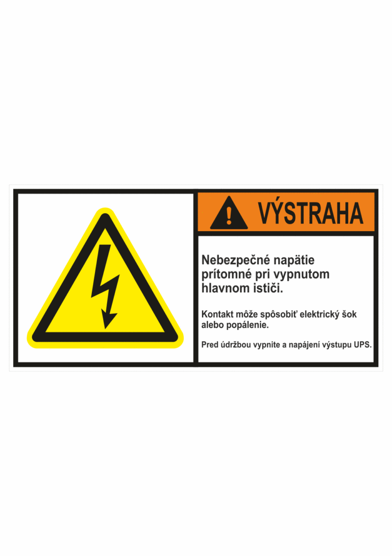 Značenie stojov - Značenie podľa ISO 3864: Výstraha / Nebezpečné napätie prítomné pri hlavnom ističi