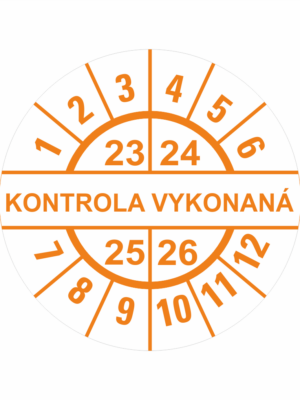 Kontrolné a kalibračné značení - Koliesko na 4 roky: Štítok Kontrola vykonaná 23/24/25/26 (Oranžový)