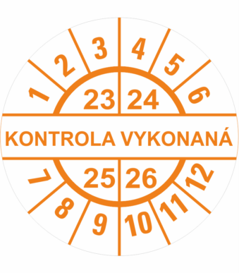 Kontrolné a kalibračné značení - Koliesko na 4 roky: Štítok Kontrola vykonaná 23/24/25/26 (Oranžový)