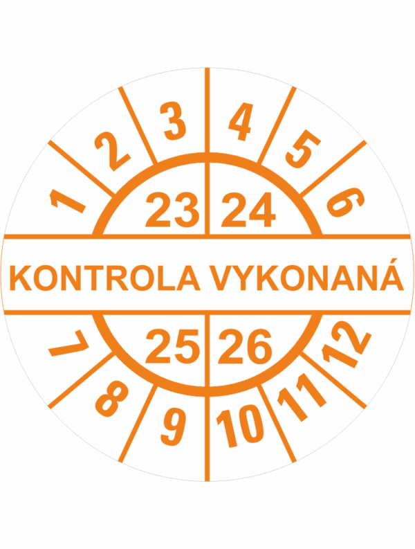 Kontrolné a kalibračné značení - Koliesko na 4 roky: Štítok Kontrola vykonaná 23/24/25/26 (Oranžový)