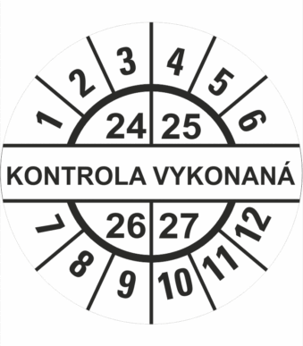 Kontrolné a kalibračné značení - Koliesko na 4 roky: Štítok Kontrola vykonaná 24/25/26/27 (Čierný)