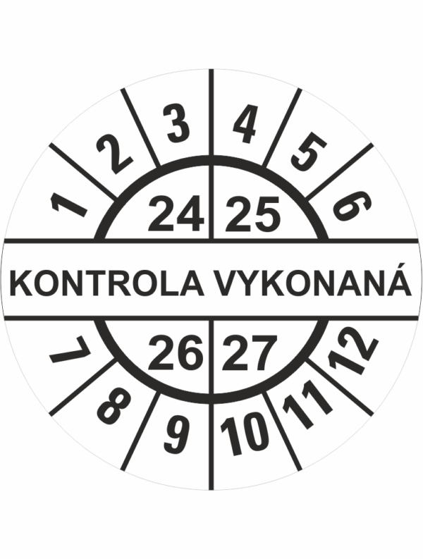 Kontrolné a kalibračné značení - Koliesko na 4 roky: Štítok Kontrola vykonaná 24/25/26/27 (Čierný)