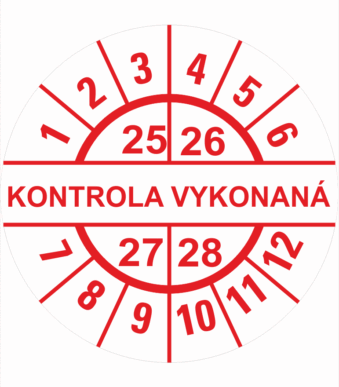 Kontrolné a kalibračné značení - Koliesko na 4 roky: Štítok Kontrola vykonaná 25/26/27/28 (Červený)