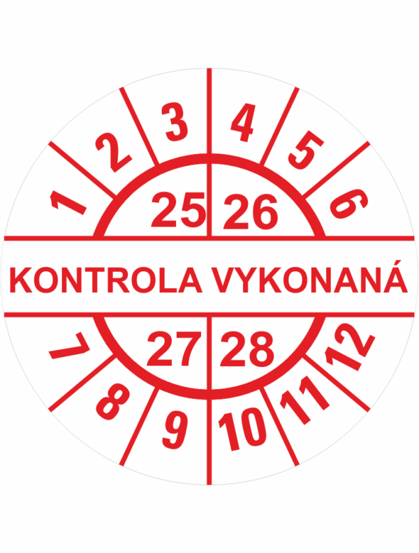 Kontrolné a kalibračné značení - Koliesko na 4 roky: Štítok Kontrola vykonaná 25/26/27/28 (Červený)