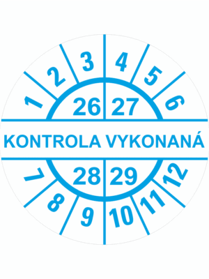 Kontrolné a kalibračné značení - Koliesko na 4 roky: Štítok Kontrola vykonaná 26/27/28/29 (Modré)