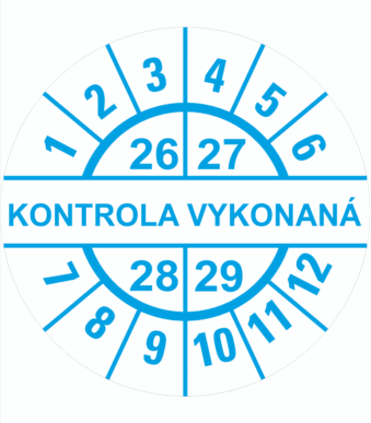 Kontrolné a kalibračné značení - Koliesko na 4 roky: Štítok Kontrola vykonaná 26/27/28/29 (Modré)