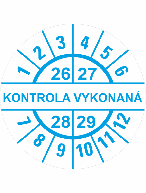Kontrolné a kalibračné značení - Koliesko na 4 roky: Štítok Kontrola vykonaná 26/27/28/29 (Modré)
