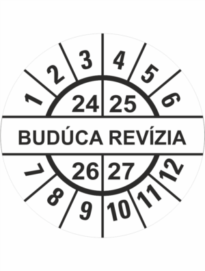 Kontrolné a kalibračné značení - Koliesko na 4 roky: Štítok Budúca revízia 24/25/26/27 (Čierné)