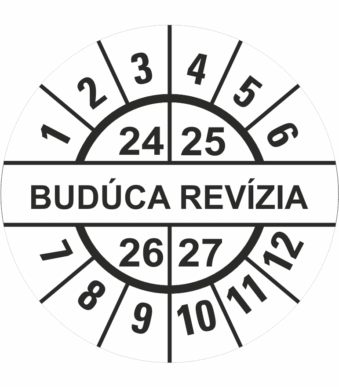 Kontrolné a kalibračné značení - Koliesko na 4 roky: Štítok Budúca revízia 24/25/26/27 (Čierné)