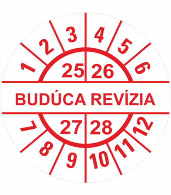 Kontrolné a kalibračné značení - Koliesko na 4 roky: Štítok Budúca revízia 25/26/27/28 (Červené)