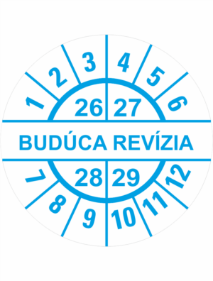 Kontrolné a kalibračné značení - Koliesko na 4 roky: Štítok Budúca revízia 26/27/28/29 (Modré)