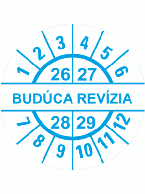 Kontrolné a kalibračné značení - Koliesko na 4 roky: Štítok Budúca revízia 26/27/28/29 (Modré)