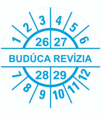 Kontrolné a kalibračné značení - Koliesko na 4 roky: Štítok Budúca revízia 26/27/28/29 (Modré)