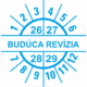 Kontrolné a kalibračné značení - Koliesko na 4 roky: Štítok Budúca revízia 26/27/28/29 (Modré)