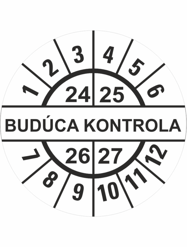 Kontrolné a kalibračné značení - Koliesko na 4 roky: Štítok Budúca kontrola 24/25/26/27 (Čierné)