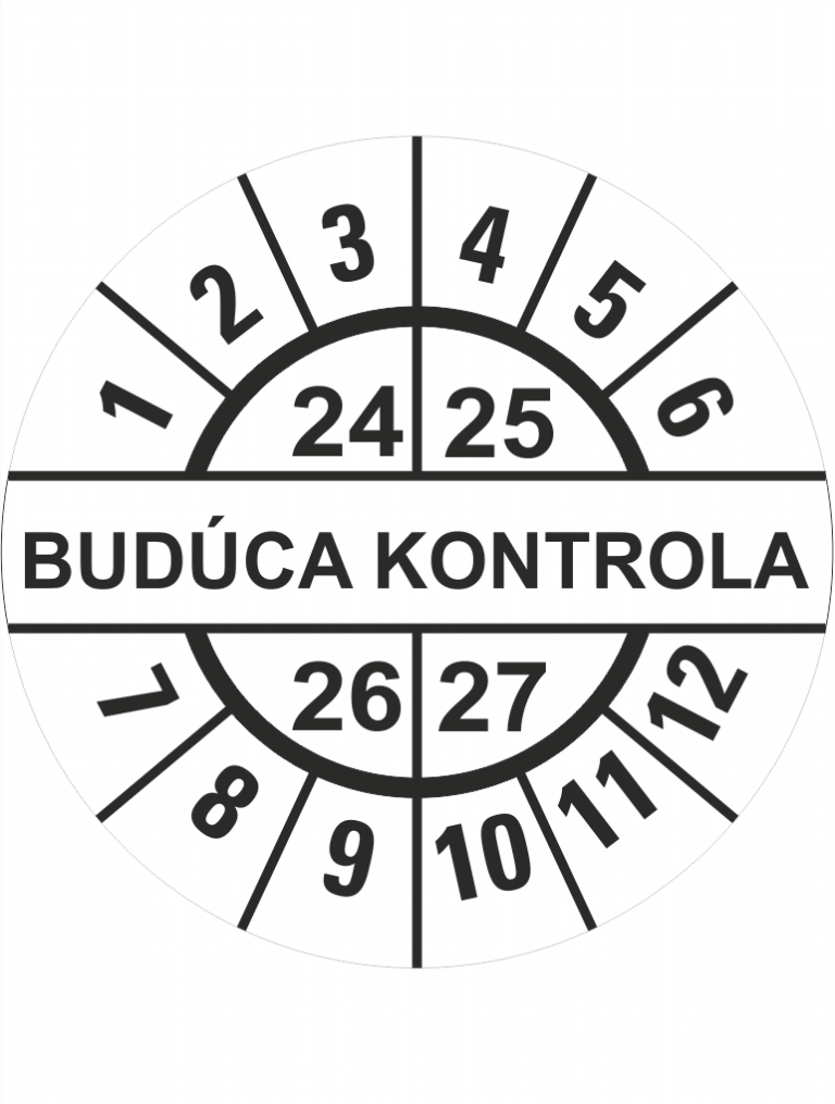 Kontrolné a kalibračné značení - Koliesko na 4 roky: Štítok Budúca kontrola 24/25/26/27 (Čierné)