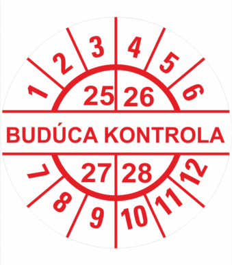 Kontrolné a kalibračné značení - Koliesko na 4 roky: Štítok Budúca kontrola 25/26/27/28 (Červený)