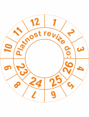 Kontrolné a kalibračné značení - Koliesko na 4 roky: Platnosť revízie do 23/24/25/26 (Oranžové)