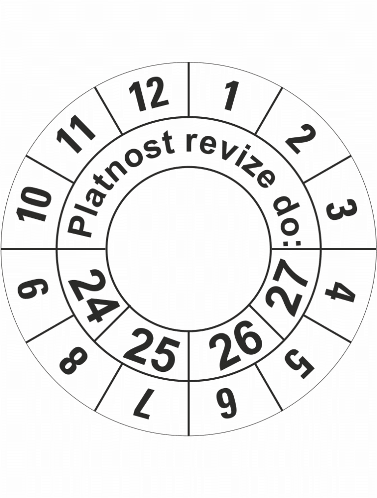 Kontrolné a kalibračné značení - Koliesko na 4 roky: Platnosť revízie do 24/25/26/27 (Čierné)