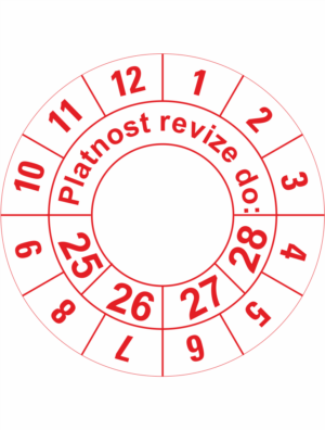 Kontrolné a kalibračné značení - Koliesko na 4 roky: Platnosť revízie do 25/26/27/28 (Červené)