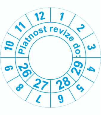 Kontrolné a kalibračné značení - Koliesko na 4 roky: Platnosť revízie do 26/27/28/29 (Modré)