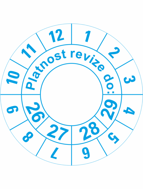 Kontrolné a kalibračné značení - Koliesko na 4 roky: Platnosť revízie do 26/27/28/29 (Modré)