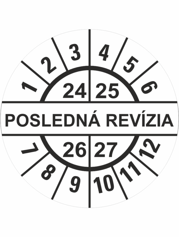 Kontrolné a kalibračné značení - Koliesko na 4 roky: Posledná revízia 24/25/26/27 (Čierné)