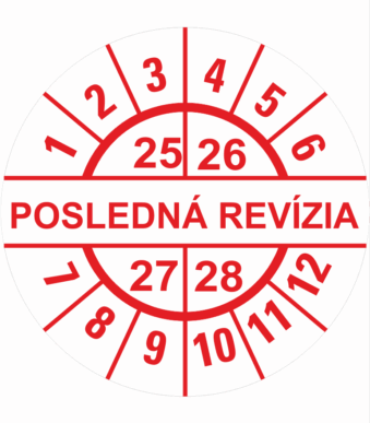 Kontrolné a kalibračné značení - Koliesko na 4 roky: Posledná revízia 25/26/27/28 (Červené)