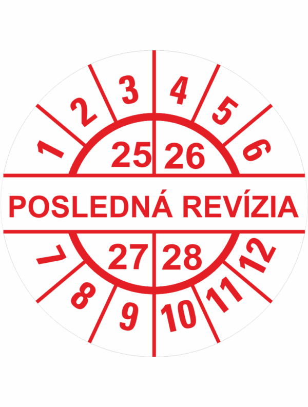 Kontrolné a kalibračné značení - Koliesko na 4 roky: Posledná revízia 25/26/27/28 (Červené)