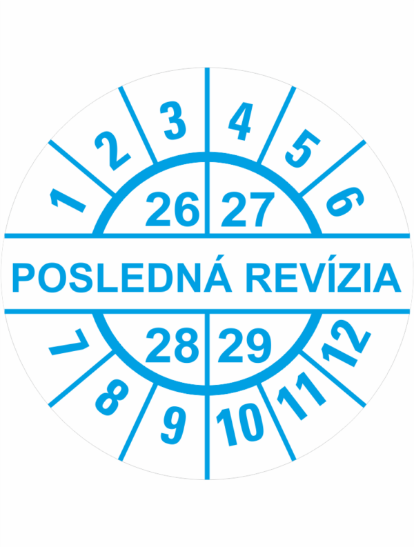 Kontrolné a kalibračné značení - Koliesko na 4 roky: Posledná revízia 26/27/28/29 (Modré)