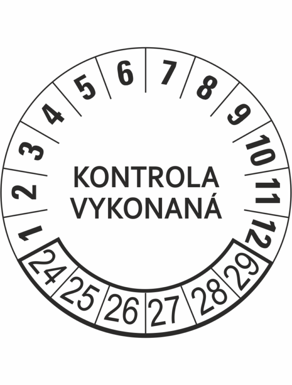 Kontrolné a kalibračné značení - Koliesko na 6 rokov: Kontrola vykonaná 24/25/26/27/28/29 (Čierné)