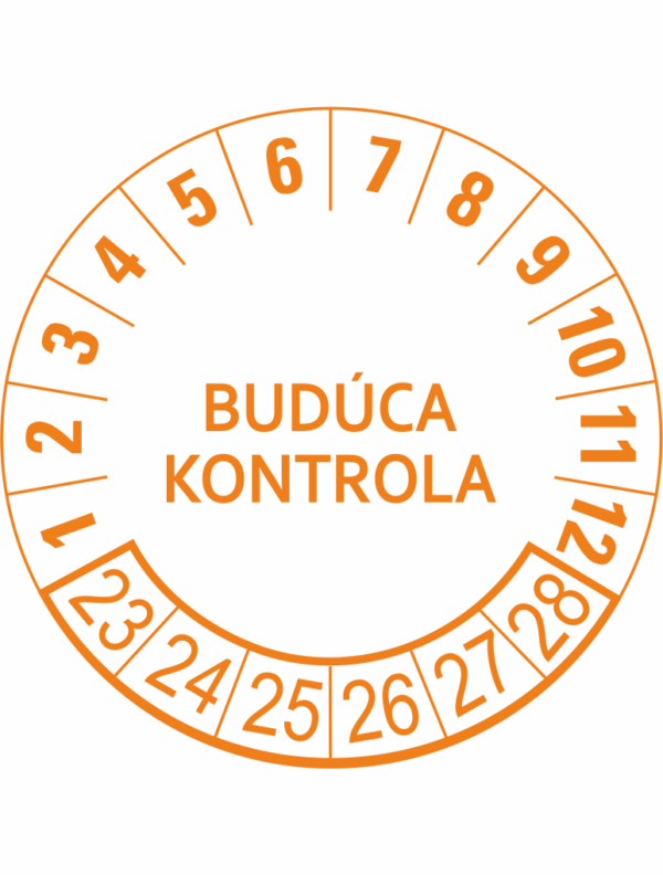 Kontrolné a kalibračné značení - Koliesko na 6 rokov: Budúca kontrola 23/24/25/26/27/28 (Oranžové)