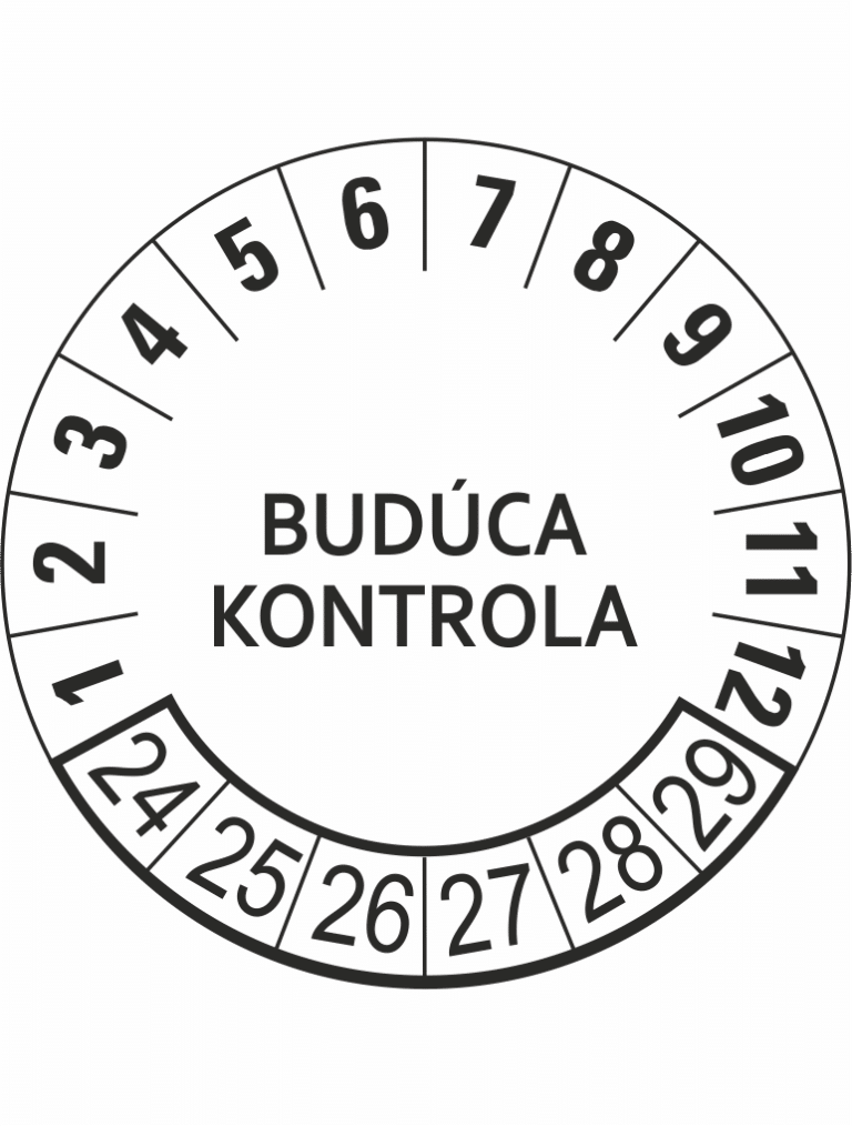 Kontrolné a kalibračné značení - Koliesko na 6 rokov: Budúca kontrola 23/24/25/26/27/28 (Oranžové)