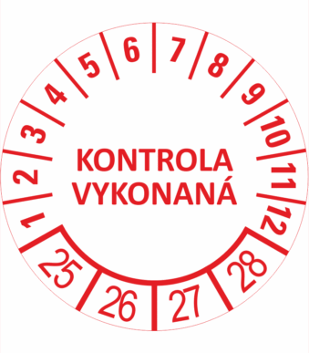 Kontrolné a kalibračné značení - Koliesko na 4 roky: Kontrola vykonaná 25/26/27/28 (Červené)