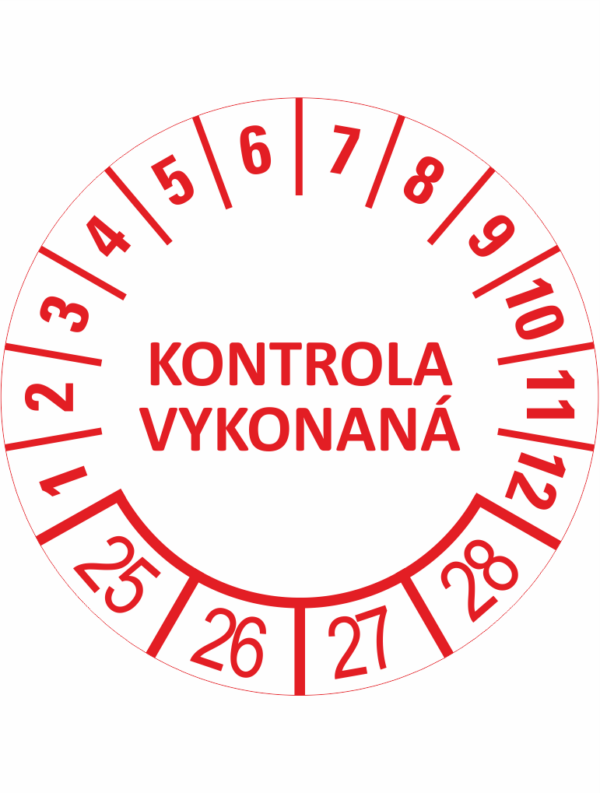 Kontrolné a kalibračné značení - Koliesko na 4 roky: Kontrola vykonaná 25/26/27/28 (Červené)