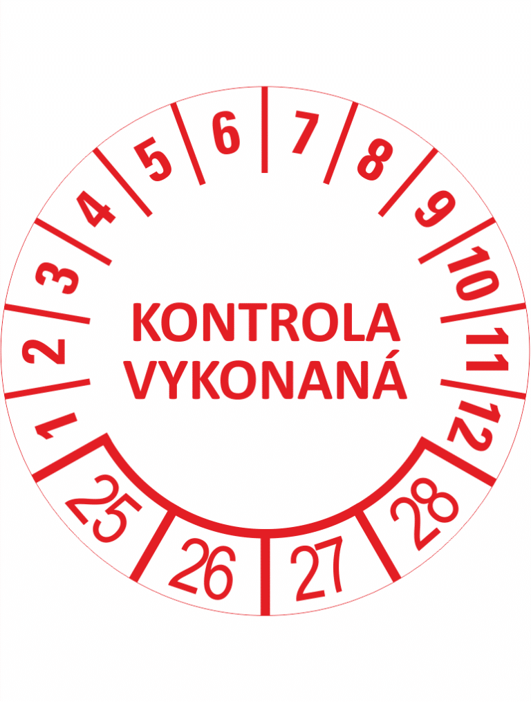 Kontrolné a kalibračné značení - Koliesko na 4 roky: Kontrola vykonaná 25/26/27/28 (Červené)