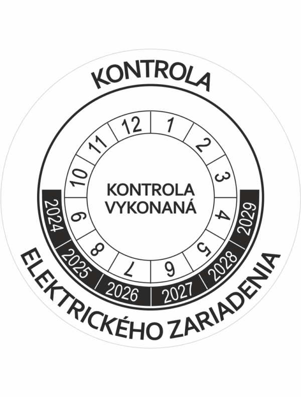 Kontrolné a kalibračné značení - Koliesko na 6 rokov: Kontrola elektrického zariadenia / Kontrola vykonaná 2024-2029 (Čierné)