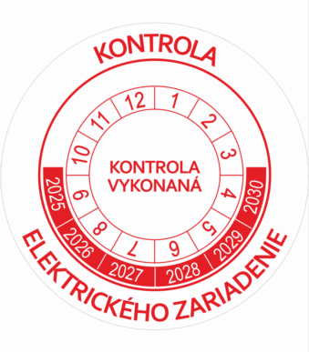 Kontrolné a kalibračné značení - Koliesko na 6 rokov: Kontrola elektrického zariadenia / Kontrola vykonaná 2025-2030 (Červené)