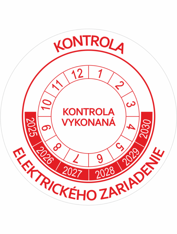 Kontrolné a kalibračné značení - Koliesko na 6 rokov: Kontrola elektrického zariadenia / Kontrola vykonaná 2025-2030 (Červené)