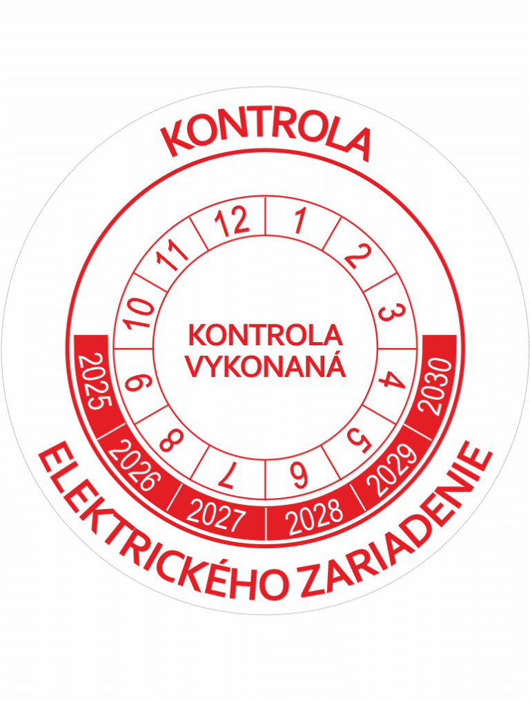 Kontrolné a kalibračné značení - Koliesko na 6 rokov: Kontrola elektrického zariadenia / Kontrola vykonaná 2025-2030 (Červené)