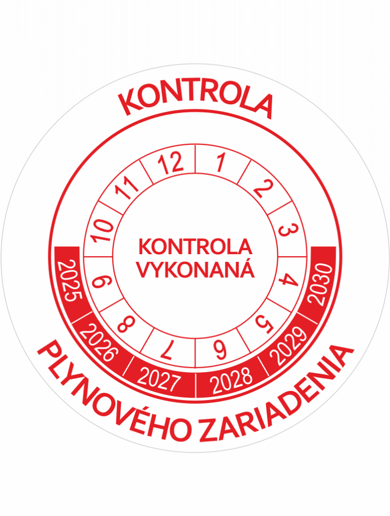 Kontrolné a kalibračné značení - Koliesko na 6 rokov: Kontrola plynového zariadenia / Kontrola vykonaná 2025-2030