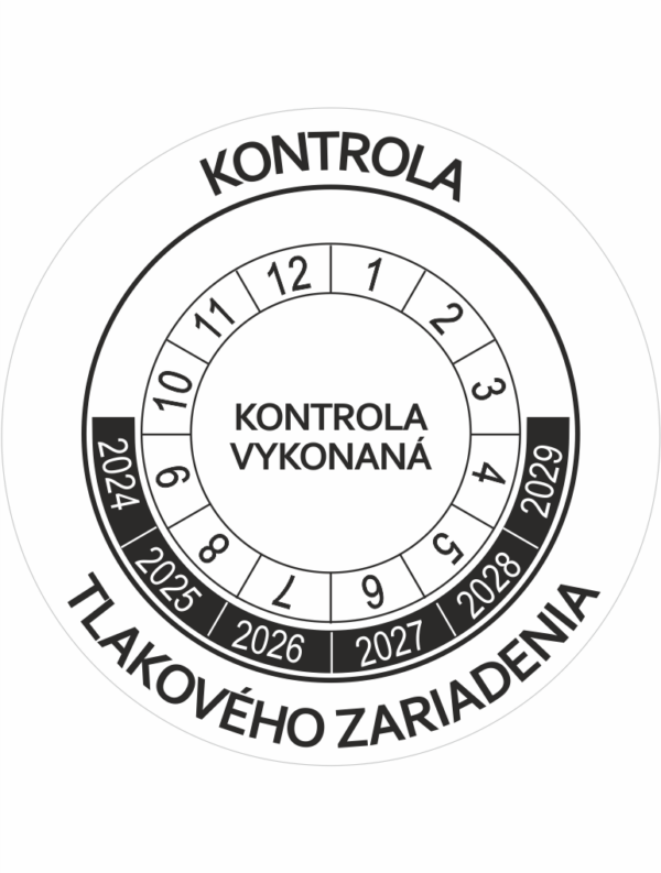 Kontrolné a kalibračné značení - Koliesko na 6 rokov: Kontrola tlakového zariadenia / Kontrola vykonaná 2024-2029