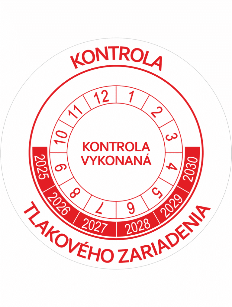 Kontrolné a kalibračné značení - Koliesko na 6 rokov: Kontrola tlakového zariadenia / Kontrola vykonaná 2025-2030