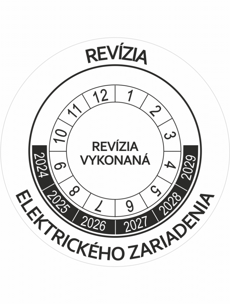 Kontrolné a kalibračné značení - Koliesko na 6 rokov: Revízia elektrického zariadenia / Revízia vykonaná 2024-2029
