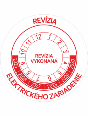 Kontrolné a kalibračné značení - Koliesko na 6 rokov: Revízia elektrického zariadenia / Revízia vykonaná 2025-2030