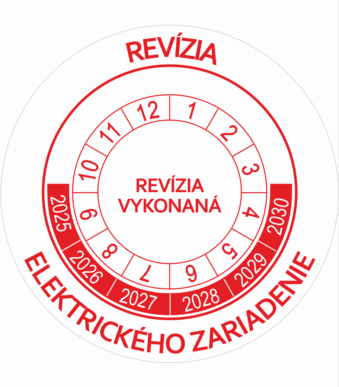 Kontrolné a kalibračné značení - Koliesko na 6 rokov: Revízia elektrického zariadenia / Revízia vykonaná 2025-2030