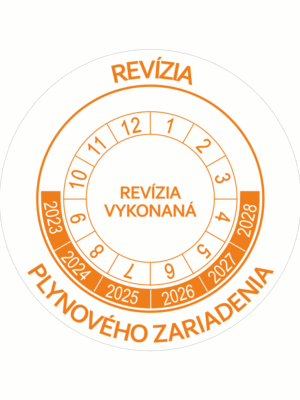 Kontrolné a kalibračné značení - Koliesko na 6 rokov: Revízia plynového zariadenia / Revízia vykonaná 2023-2028