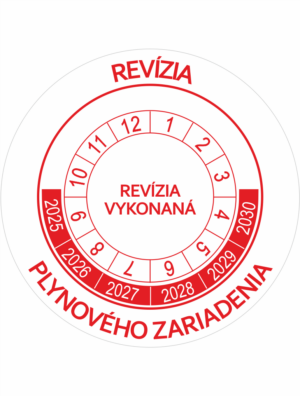 Kontrolné a kalibračné značení - Koliesko na 6 rokov: Revízia plynového zariadenia / Revízia vykonaná 2025-2030